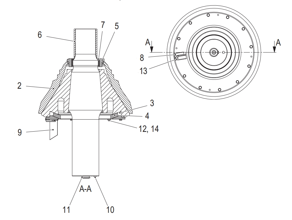 main shaft assembly with mantle